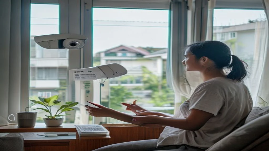 Foto interior kontrakan modern di Tambun dengan kamar tidur minimalis dan taman kecil.