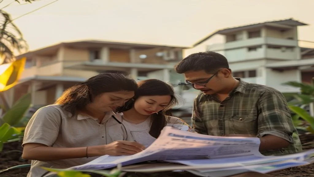 Pemandangan perumahan subsidi di Solo dengan rumah berwarna cerah dan taman hijau.