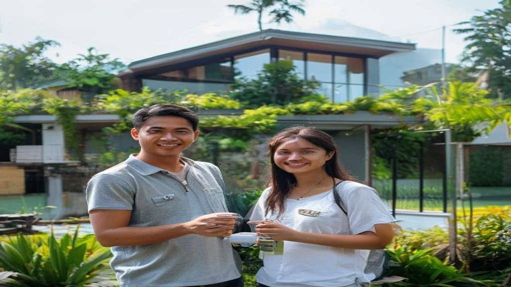 Rumah modern di Green Lake City dengan taman luas, desain minimalis, dan pemandangan danau yang menenangkan.